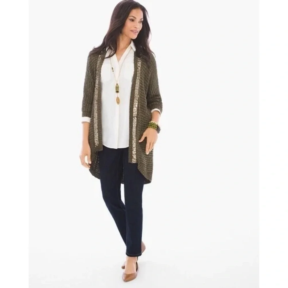 NWT New $109 Chico's Knit Sequin Trim Cardigan Size 1 US M